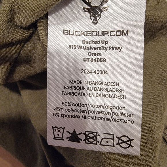 Bucked Up Men's Olive Green Graphic Deer Print T-Shirt Military Edition Small - Picture 5 of 5